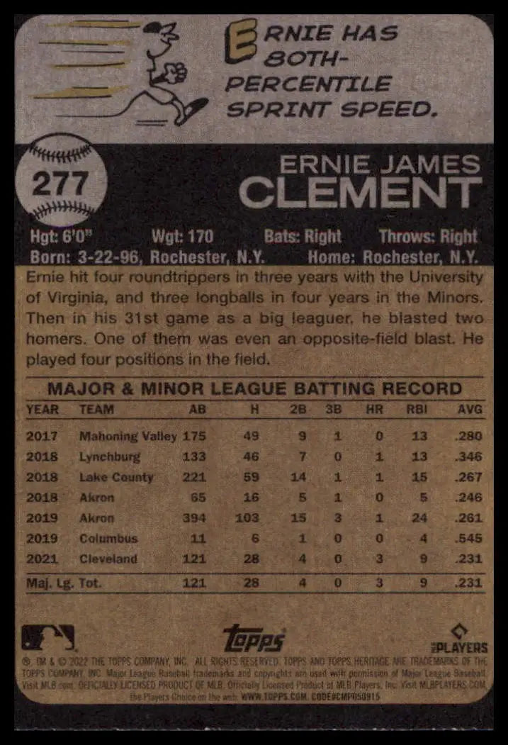 2022 Topps Heritage Ernie Clement RC 277 Cleveland Guardians NM - Baseball Card Single