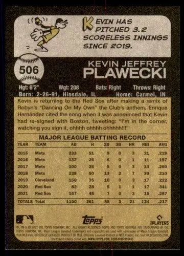 Baseball card back featuring original gloss from 2022 Topps Heritage High Number Kevin Plawecki