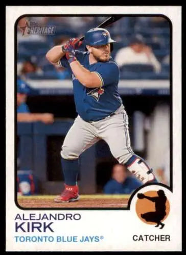 Alejandro Kirk baseball card from 2022 Topps Heritage High Number series with original gloss