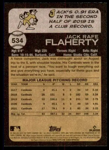 2022 Topps Heritage High Number #534 Jack Flaherty NM-MT Cardinals ID:67982 - Baseball Card Single