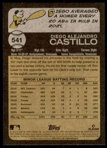 2022 Topps Heritage High Number #541 Diego Castillo NM-MT RC Rookie Pir ID:60365 - Baseball Card Single
