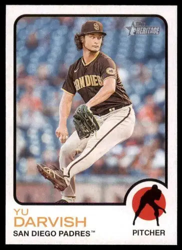 Yu Darvish baseball card from 2022 Topps Heritage High Number series display