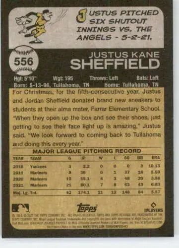 Justus Sheffield baseball card from 2022 Topps Heritage High Number with original gloss