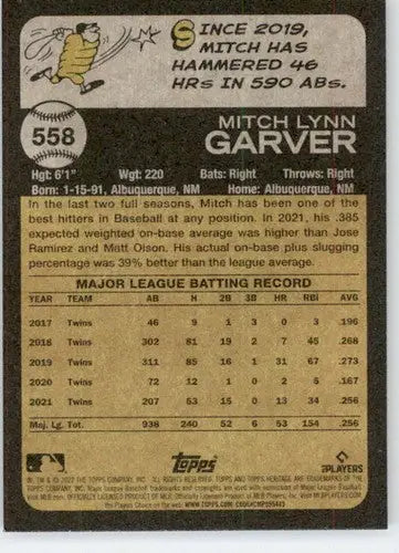 2022 Topps Heritage High Number Mitch Garver baseball card with original gloss Rangers ID56012