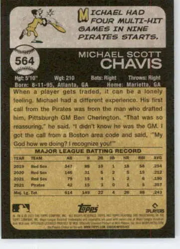 Back of 2022 Topps Heritage High Number #564 Michael Chavis NM-MT Baseball Card