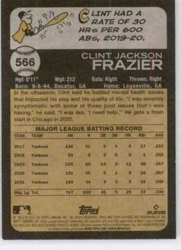 Clint Frazier baseball card from 2022 Topps Heritage High Number, original gloss finish