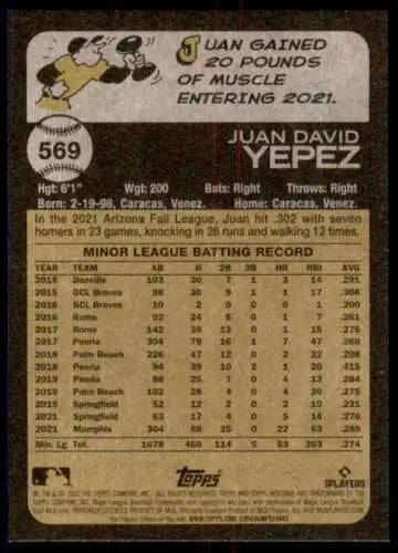Juan David Yepez 2022 Topps Heritage High Number #569 Rookie Card with original gloss