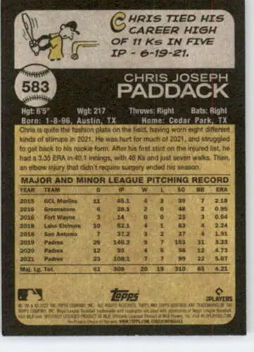 Chris Paddack baseball card from 2022 Topps Heritage High Number with original gloss