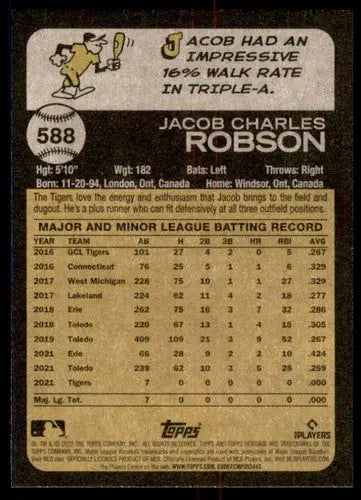 2022 Topps Heritage High Number #588 Jacob Robson NM-MT RC Rookie Tiger ID:59382 - Baseball Card Single