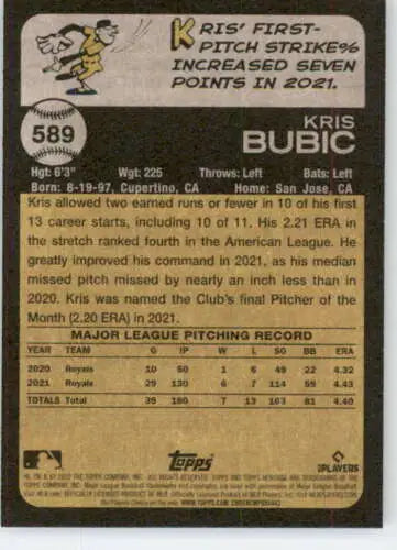 Kris Bubic baseball card from 2022 Topps Heritage High Number with original gloss
