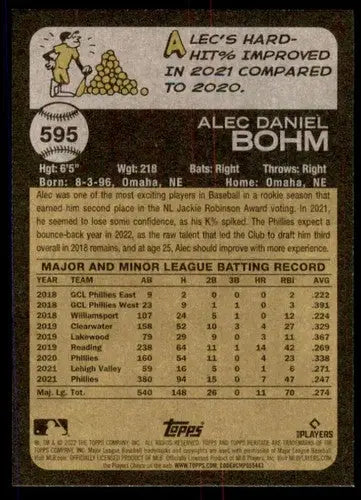 2022 Topps Heritage High Number #595 Alec Bohm NM-MT Phillies ID:61010 - Baseball Card Single