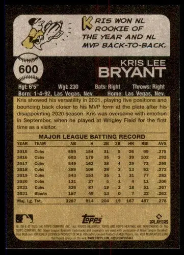 2022 Topps Heritage High Number #600 Kris Bryant NM-MT Rockies ID:61015 - Baseball Card Single
