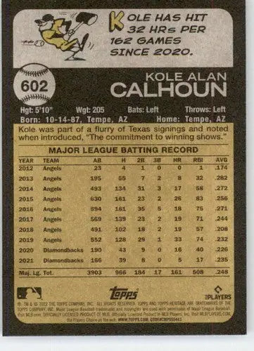 2022 Topps Heritage High Number #602 Kole Calhoun NM-MT Rangers ID:68041 - Baseball Card Single