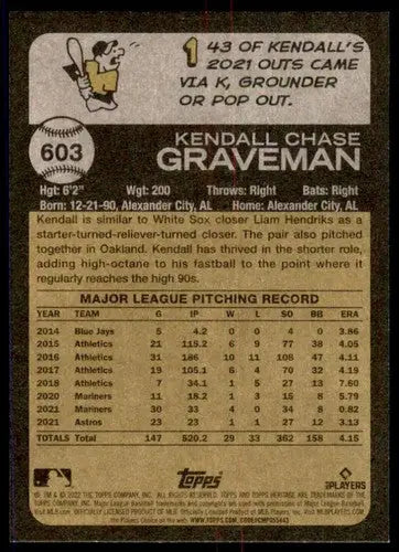 2022 Topps Heritage High Number #603 Kendall Graveman NM-MT White Sox ID:68043 - Baseball Card Single