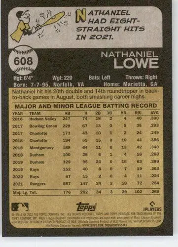 2022 Topps Heritage High Number #608 Nathaniel Lowe NM-MT Rangers ID:68048 - Baseball Card Single