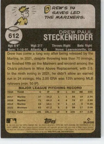 2022 Topps Heritage High Number #612 Drew Steckenrider NM-MT Mariners ID:68051 - Baseball Card Single