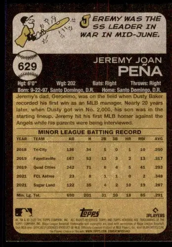2022 Topps Heritage High Number #629 Jeremy Pena NM-MT RC Rookie Astros ID:56028 - Baseball Card Single