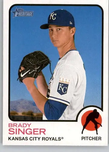 Original gloss Brady Singer baseball card from Topps Heritage High Number series