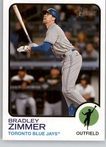 Baseball card from 2022 Topps Heritage High Number series featuring Bradley Zimmer Blue Jays