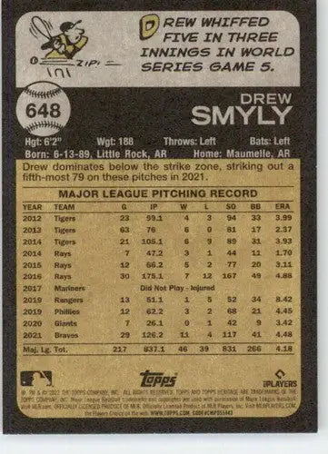 2022 Topps Heritage High Number #648 Drew Smyly NM-MT Cubs ID:56032 - Baseball Card Single