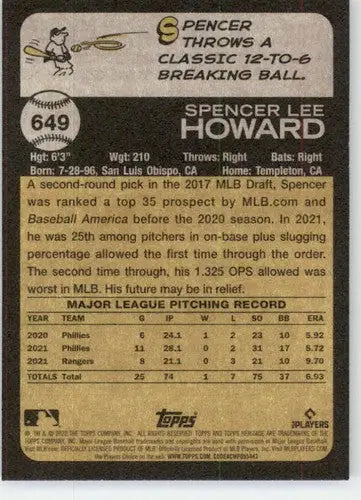 2022 Topps Heritage High Number #649 Spencer Howard NM-MT Rangers ID:68082 - Baseball Card Single