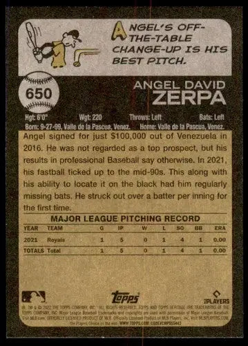 2022 Topps Heritage High Number #650 Angel Zerpa NM-MT RC Rookie Royals ID:62153 - Baseball Card Single