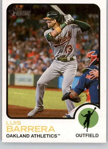 Baseball card featuring Luis Barrera from Topps Heritage High Number 2022 Athletics