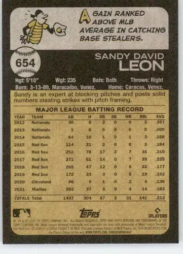 2022 Topps Heritage High Number Baseball Card Back with Original Gloss Sandy Leon