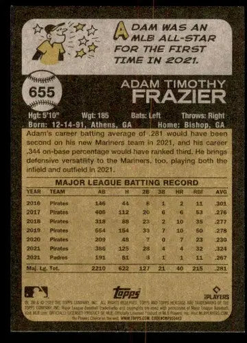 2022 Topps Heritage High Number #655 Adam Frazier NM-MT Mariners ID:59365 - Baseball Card Single