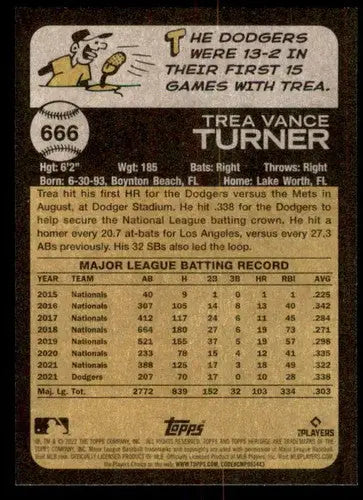 2022 Topps Heritage High Number #666 Trea Turner NM-MT Dodgers ID:63658 - Baseball Card Single