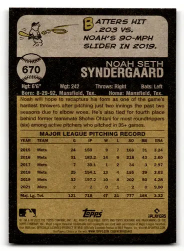 2022 Topps Heritage High Number Noah Syndergaard baseball card back side image