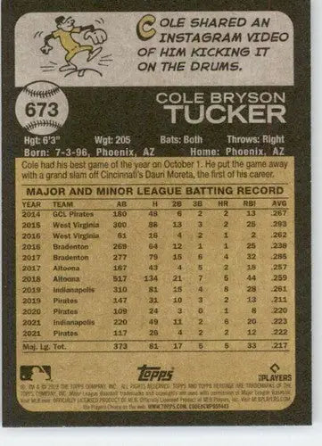 2022 Topps Heritage High Number #673 Cole Tucker NM-MT Diamondbacks ID:62254 - Baseball Card Single