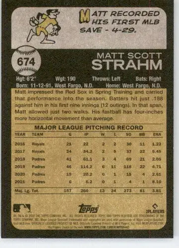Matt Strahm 2022 Topps Heritage High Number baseball card with original gloss