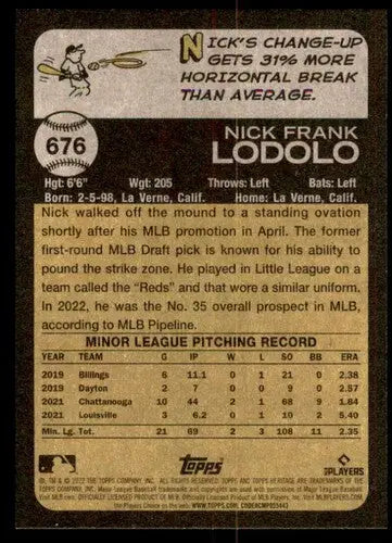2022 Topps Heritage High Number #676 Nick Lodolo NM-MT RC Rookie Reds ID:68102 - Baseball Card Single