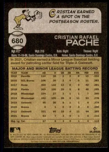 2022 Topps Heritage High Number #680 Cristian Pache NM-MT Athletics ID:59383 - Baseball Card Single