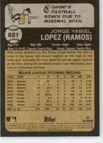 2022 Topps Heritage High Number #681 Jorge Lopez NM-MT Twins ID:59352 - Baseball Card Single
