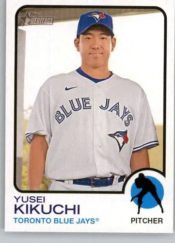 Yusei Kikuchi baseball card from 2022 Topps Heritage High Number Blue Jays ID 68110