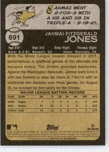 Baseball card back with original gloss from 2022 Topps Heritage High Number Jahmai Jones