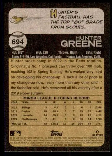 Hunter Greene baseball card from 2022 Topps Heritage High Number series