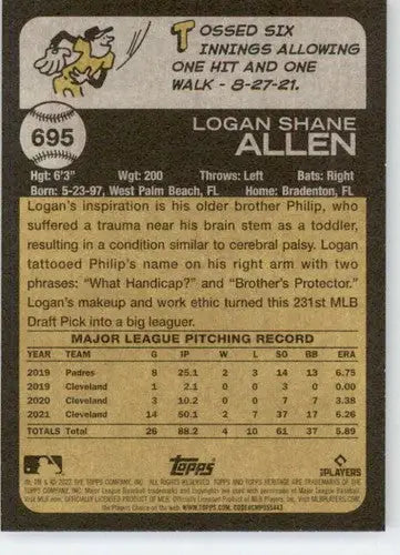 2022 Topps Heritage High Number #695 Logan Allen NM-MT Guardians ID:62275 - Baseball Card Single