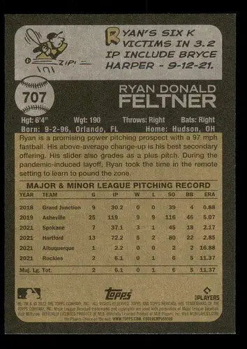 2022 Topps Heritage High Number Ryan Feltner baseball card Rookie SP NM-MT