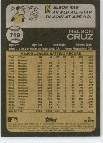 2022 Topps Heritage High Number #719 Nelson Cruz NM-MT SP Nationals ID:62288 - Baseball Card Single