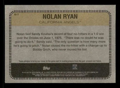 Nolan Ryan baseball card from 2022 Topps Heritage High Number All Aboard series