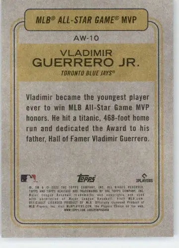 2022 Topps Heritage High Number Award Winners #AW-10 Vladimir Guerrero ID:60005 - Baseball Card Single