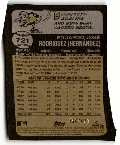 2022 Topps Heritage High Number Chrome Refractor #721 Eduardo Rodriguez ID:59992 - Baseball Card Single