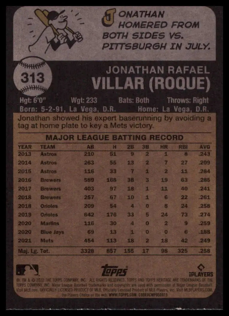 2022 Topps Heritage Jonathan Villar 313 Houston Astros NM - Baseball Card Single