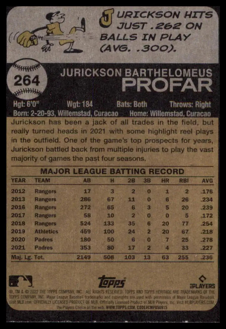 2022 Topps Heritage Jurickson Profar 264 San Diego Padres NM - Baseball Card Single