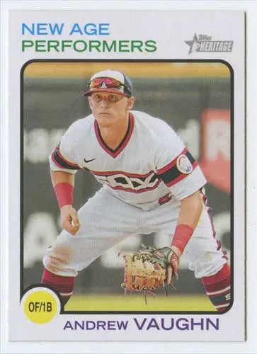 Andrew Vaughn baseball card in White Sox uniform from 2022 Topps Heritage with original gloss