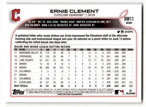 2022 Topps Holiday #HW11 Ernie Clement NM-MT RC Rookie Guardians ID:47427 - Baseball Card Single