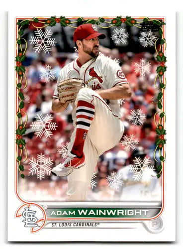 Original gloss 2022 Topps Holiday HW139 Adam Wainwright baseball card featuring Cardinals